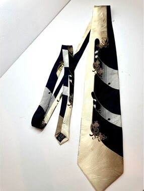 Vintage Handmade Pure Silk Art Deco -Inspired Abstract Pattern DiMaggio Necktie